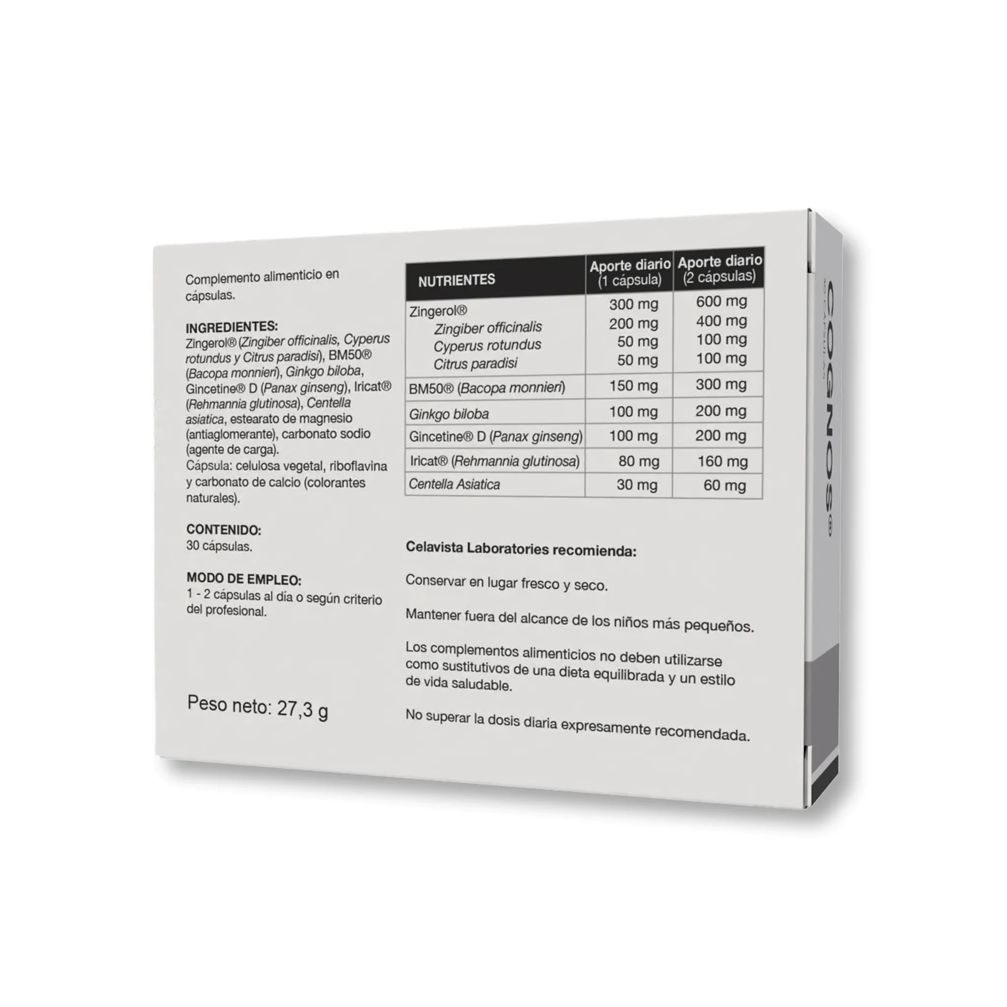 Cognos 30 cápsulas para memoria estrés fatiga crónica cognitiva