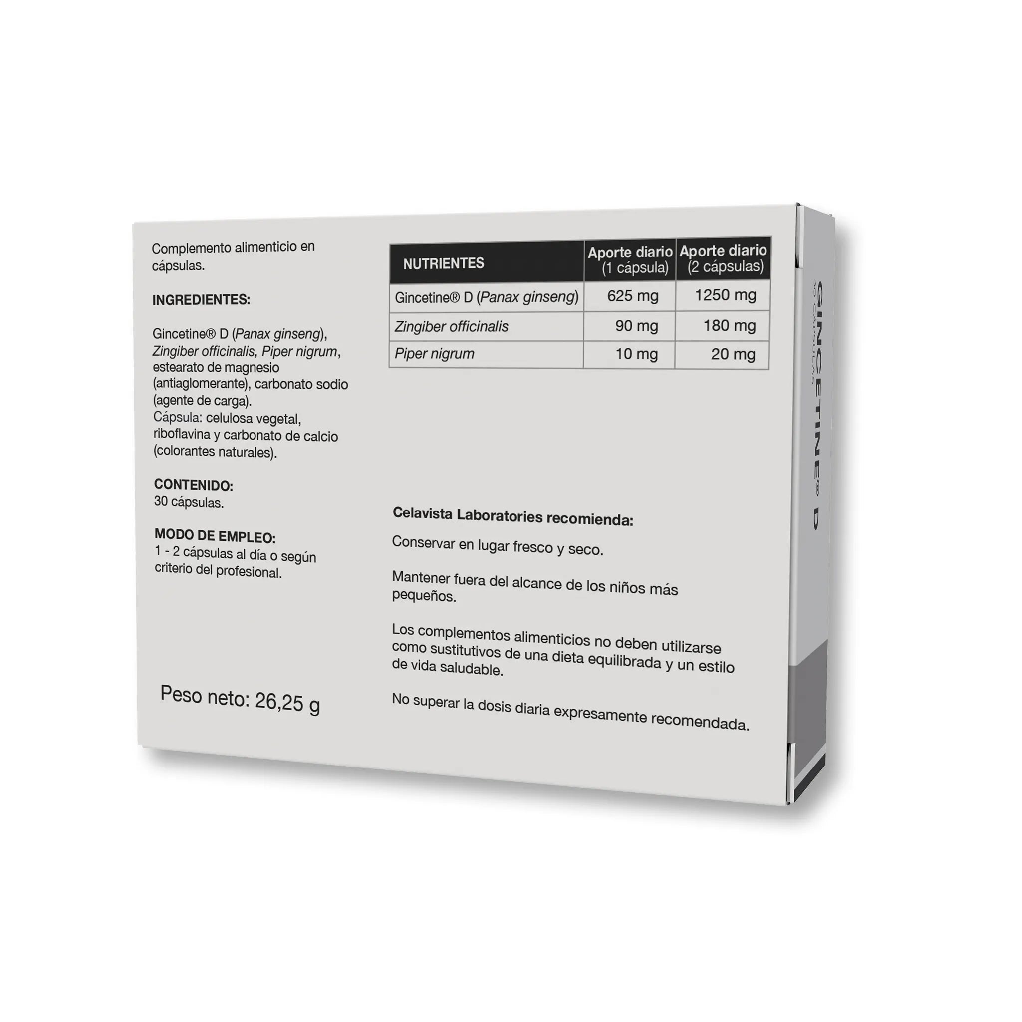 Gincetine D 30 cápsulas Ginkgo biloba Panax ginseng Artemisia