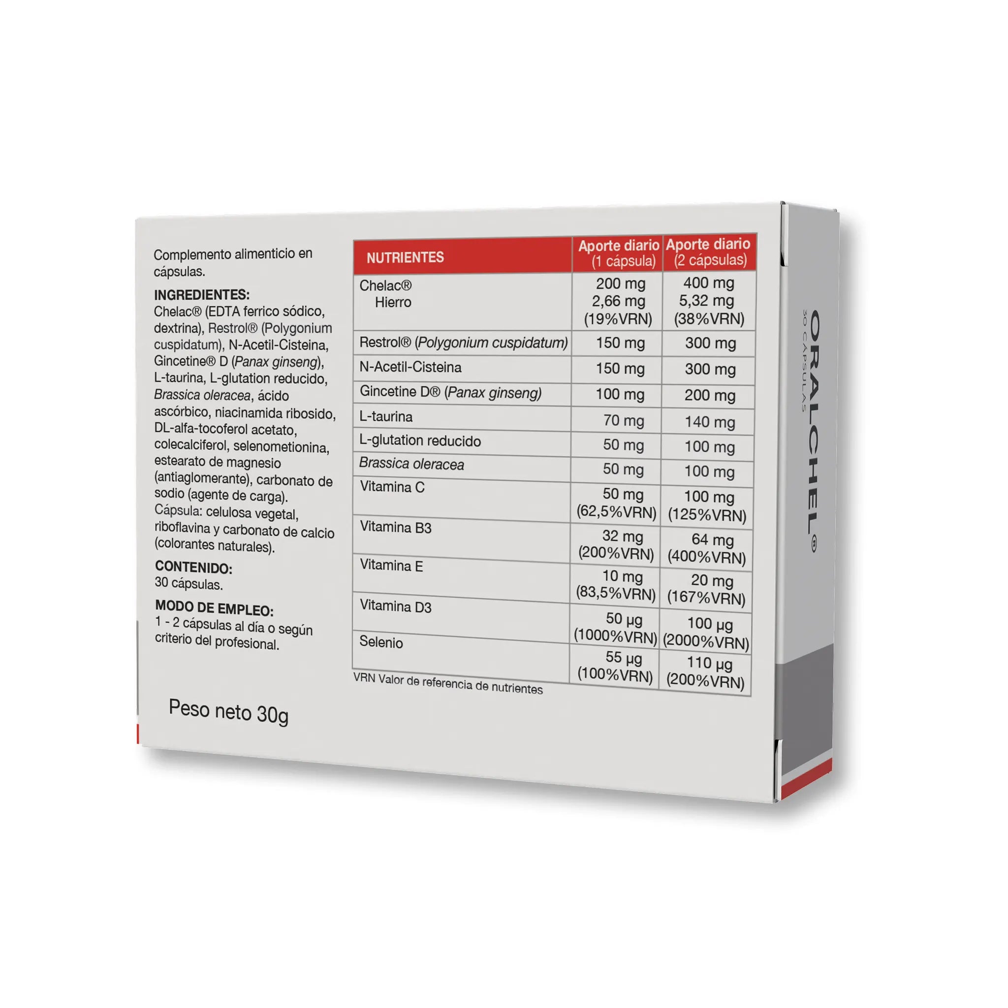 Oralchel 30 cápsulas para bienestar vasos y sistema circulatorio