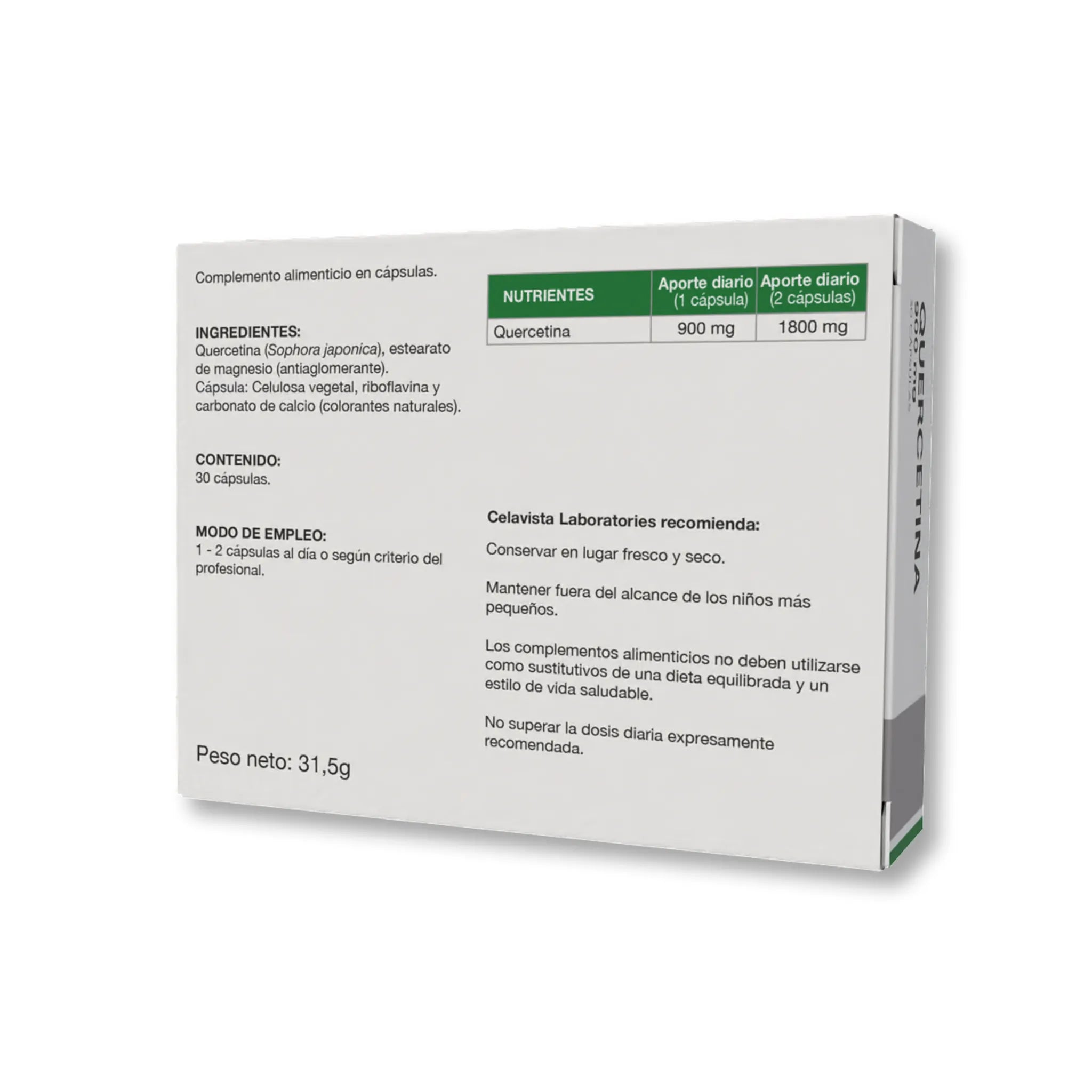 Quercetina 900mg 30 cápsulas para sistema digestivo y flora intestinal