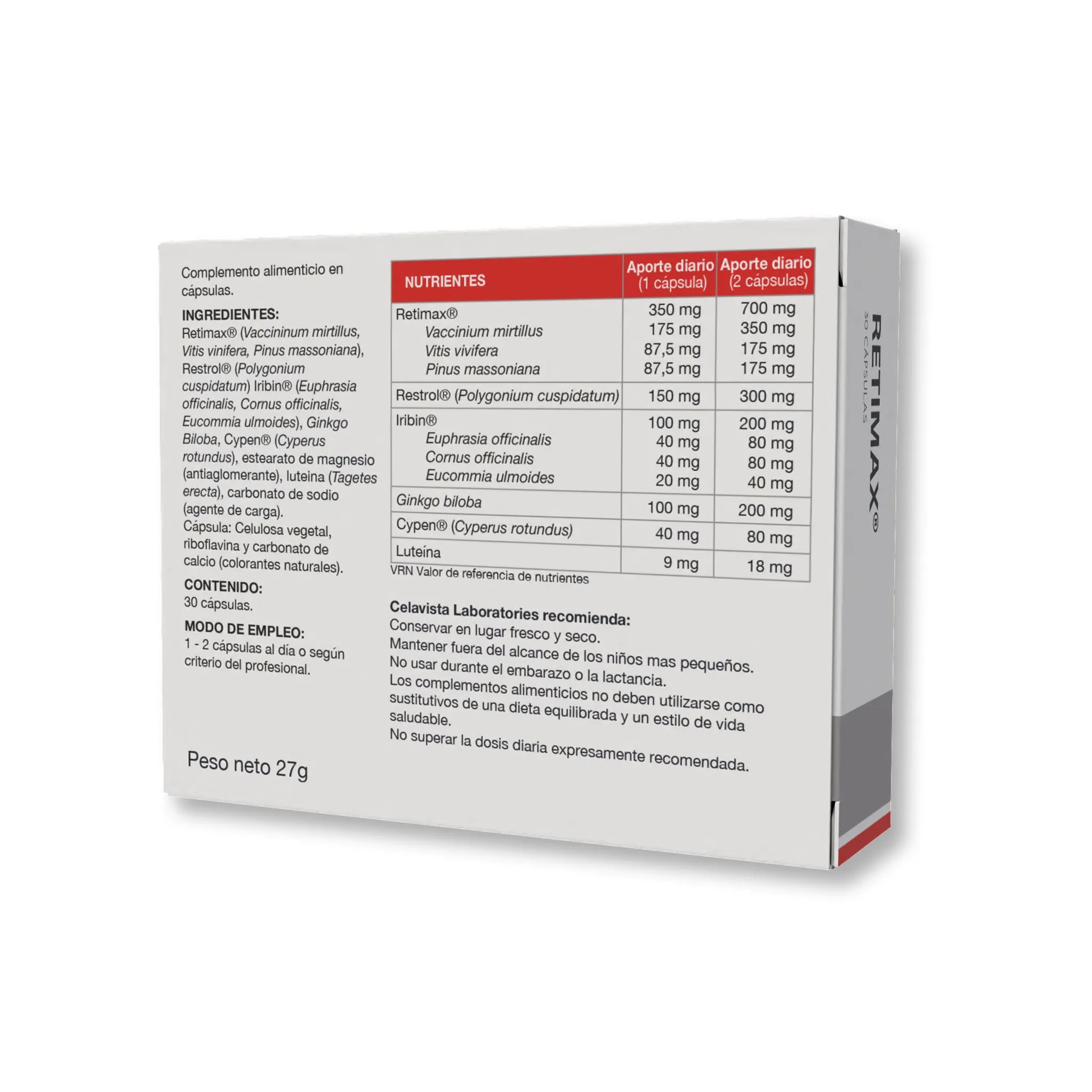 Retimax 30 cápsulas para mantenimiento visión y salud de los ojos